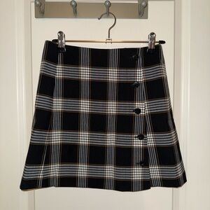 Sunday Best Black Plaid A-Line Skirt with Button Accent